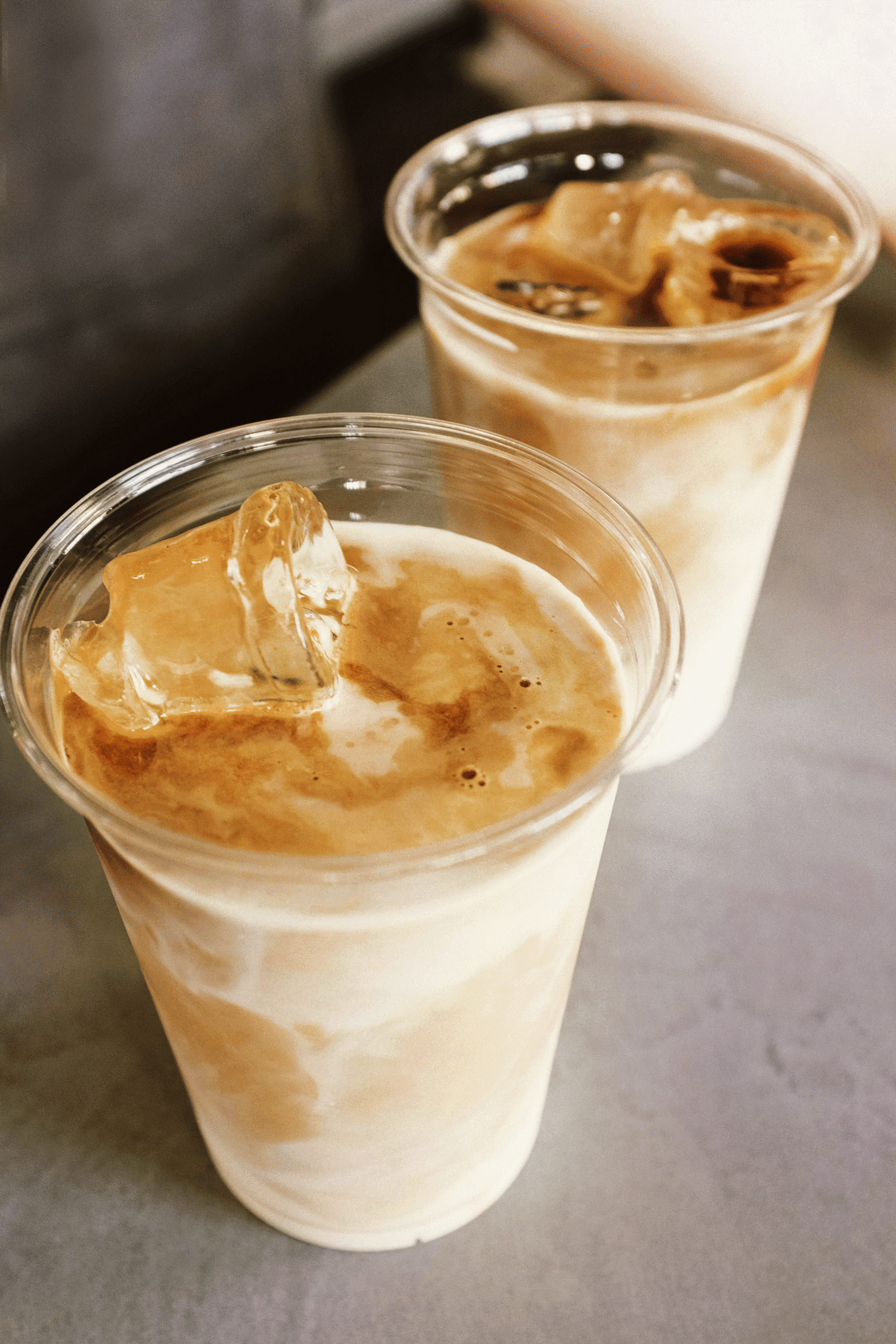 Photo of iced coffee drinks. Visual overview of Beania Coffee Shop's brand style guidelines and branding kit, including logo, color palette, and design elements.