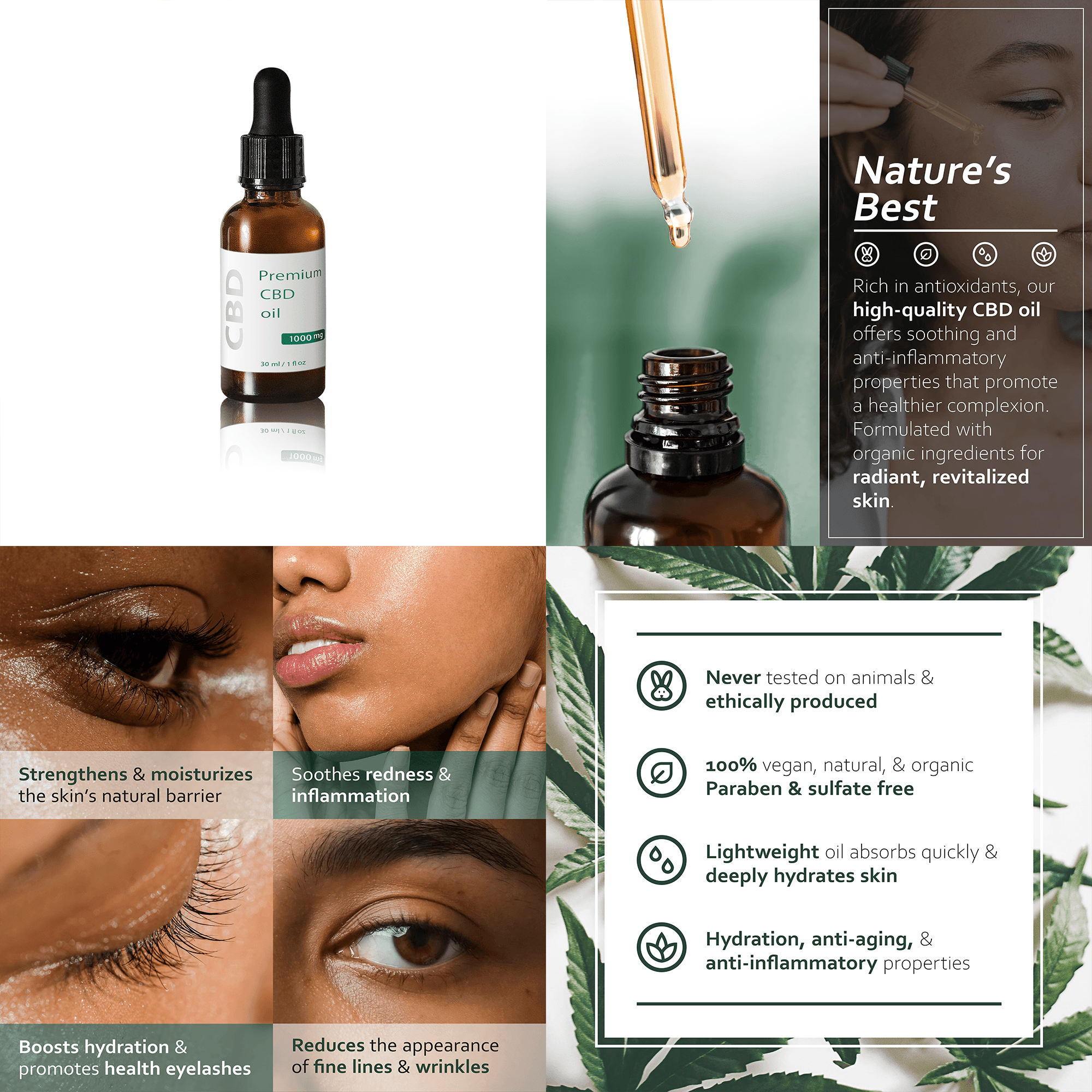 Infographic detailing information including health benefits about the Skin Care Product for eCommerce listings.