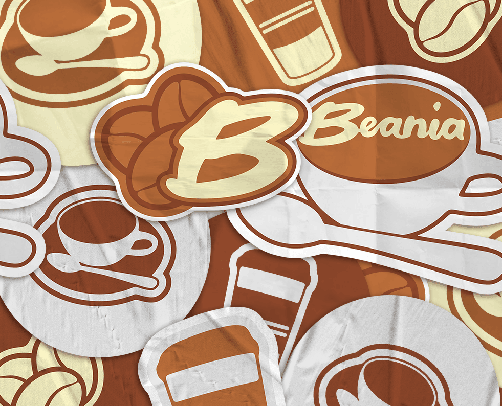Photo of brand guidelines for Beania. Visual overview of Beania Coffee Shop's brand style guidelines and branding kit, including logo, color palette, and design elements.