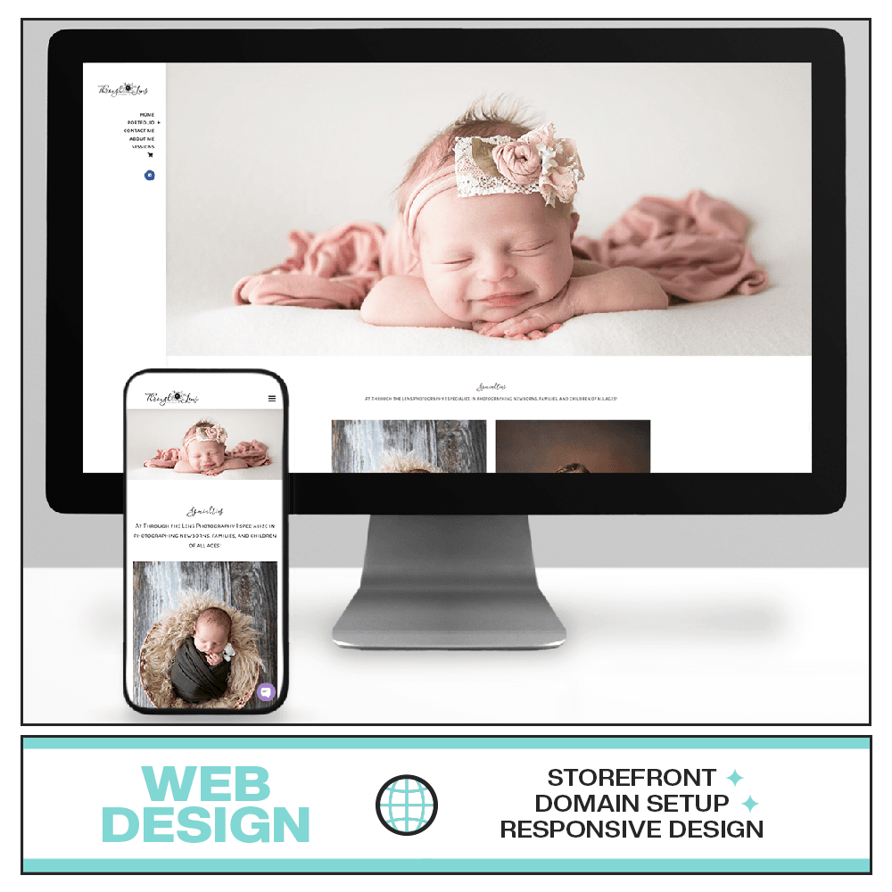 A photo showing a responsive website design on multiple devices, including a wide screen monitor and an iPhone14 smartphone.